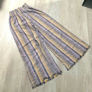 Free People Striped Wide-Leg Linen Pants in Yellow and Blue